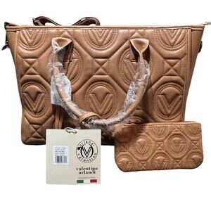 NWT - Valentino Orlandi XL Quilted Tote Bag, Taupe